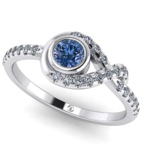 Inel de logodna cu diamante si diamant albastru intens Titlu aur ES394