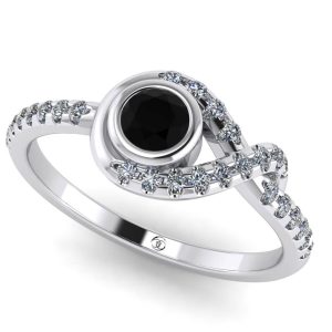 Inel de logodna cu diamant negru 0.15 carate si diamante 0.27 carate aur ES394