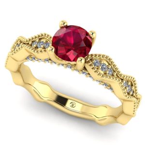 Inel de logodna cu rubin si diamante din aur galben ES215