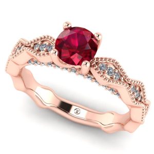 Inel de logodna cu rubin si diamante model vintage din aur ES215