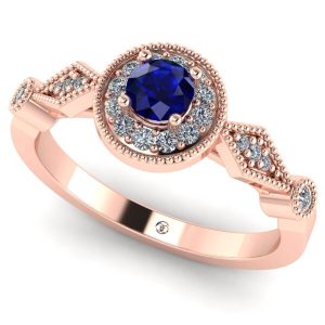 Inel de logodna cu safir 5mm si diamante din aur roz ES294