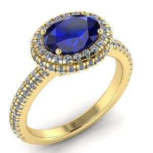 Inel de logodna cu safir oval si diamante aur galben ES314