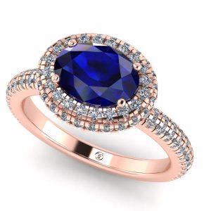 Inel de logodna cu safir oval si diamante din aur roz ES314