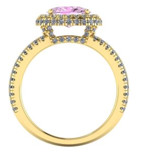 Inel din aur galben cu pave diamante si safir roz ES314