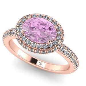 Inel din aur cu safir oval roz si diamante de logodna ES314