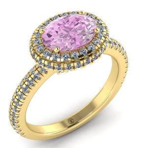 Inel din aur 18k cu diamante transparente si safir roz ES314