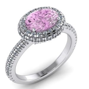 Inel logodna din aur alb cu safir roz 8x6 mm si diamante ES314