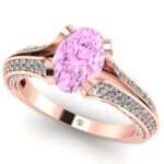 Inel de logodna cu safir roz oval si diamante din aur ES198