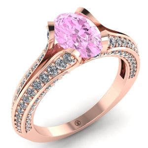 Inel logodna cu safir roz oval si diamante din aur 18k ES198