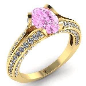 Inel logodna cu safir roz si diamante din aur galben 18k ES198
