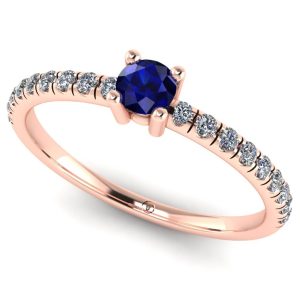 Inel de logodna cu safir si diamante din aur roz clasic ES278
