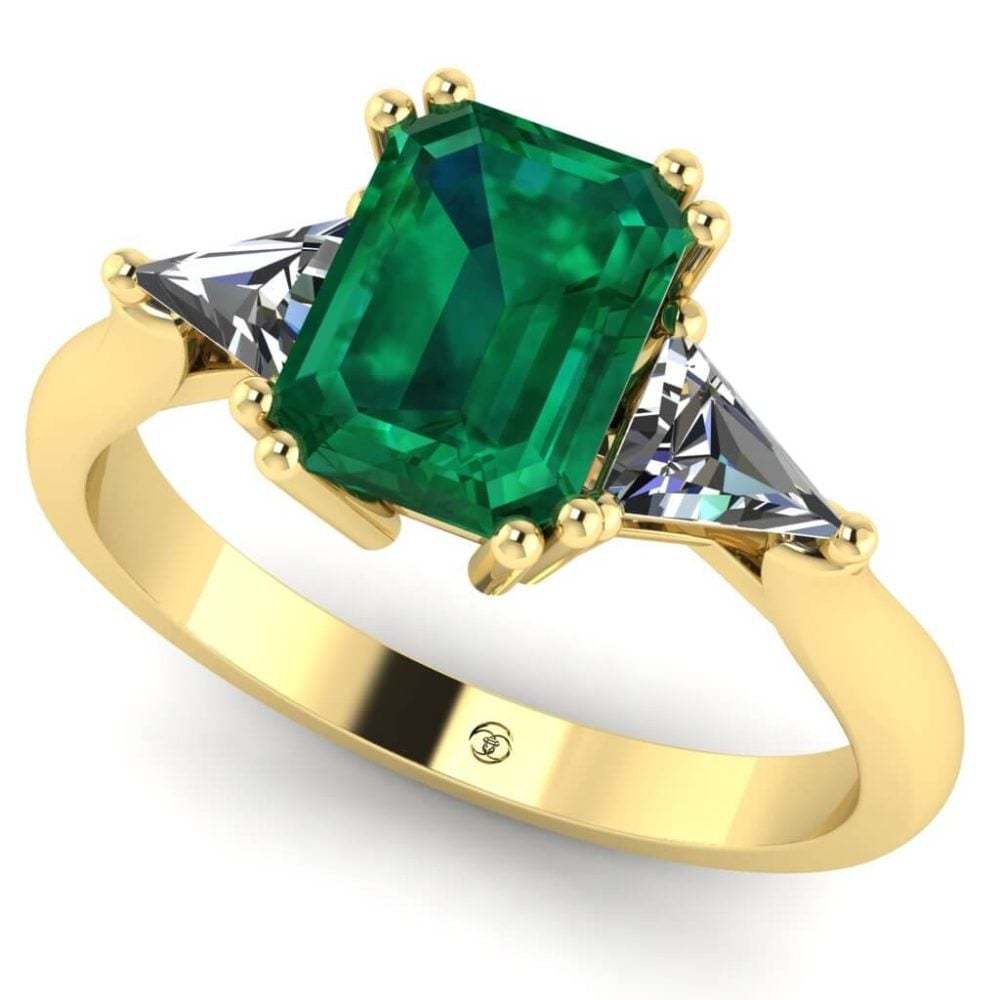 Inel logodna cu 3 pietre smarald si diamante din aur ES173