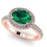 Inel de logodna cu smarald si diamante din aur roz anturaj ES314
