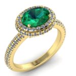 Inel de logodna cu smarald oval 7x5 mm si diamante din aur galben ES314