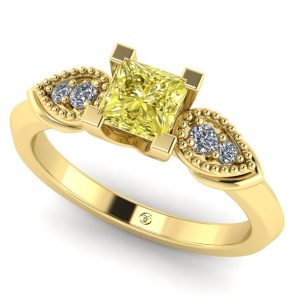 Inel de logodna cu diamant patrat galben din aur galben ES194