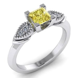 Inel de logodna cu diamant patrat galben aur alb ES194