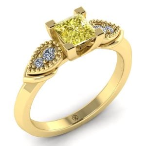 Inel de logodna cu diamant patrat galben vintage aur galben ES194