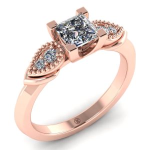 Inel de logodna din aur roz 14k cu diamant patrat natural ES194