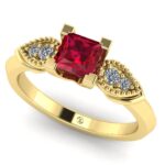 Inel aur galben 18k cu rubin patrat si diamante de logodna ES194