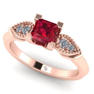 Inel de logodna cu diamante si rubin natural din aur roz ES194