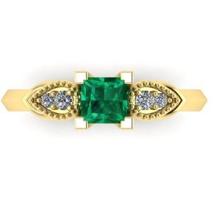 Inel de logodna cu smarald patrat calitatea AAA si diamante din aur ES194