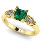 Inel de logodna cu smarald si diamante din aur galben 18k ES194