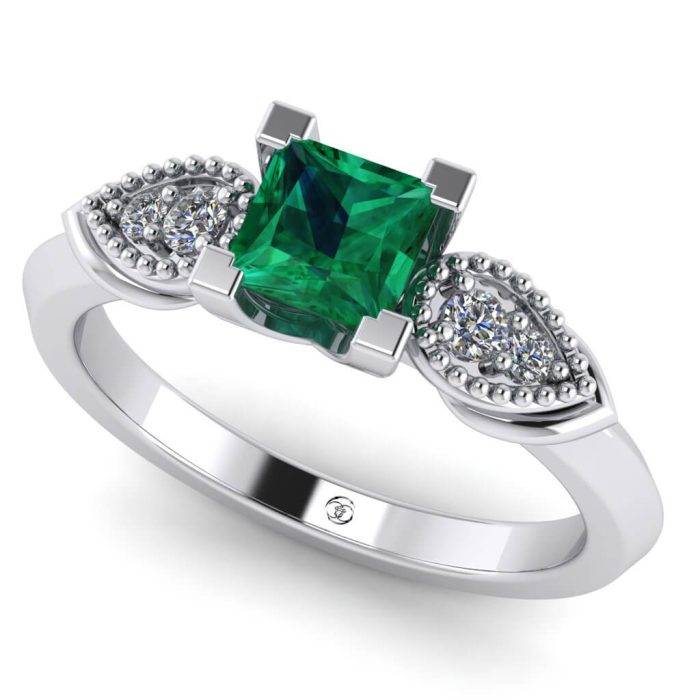 Inel de logodna din aur alb cu smarald natural si diamante naturale ES194