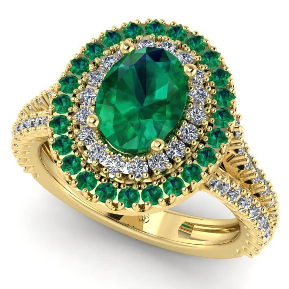 Inel de logodna model esan dublu halo cu smarald si diamante din aur ES281