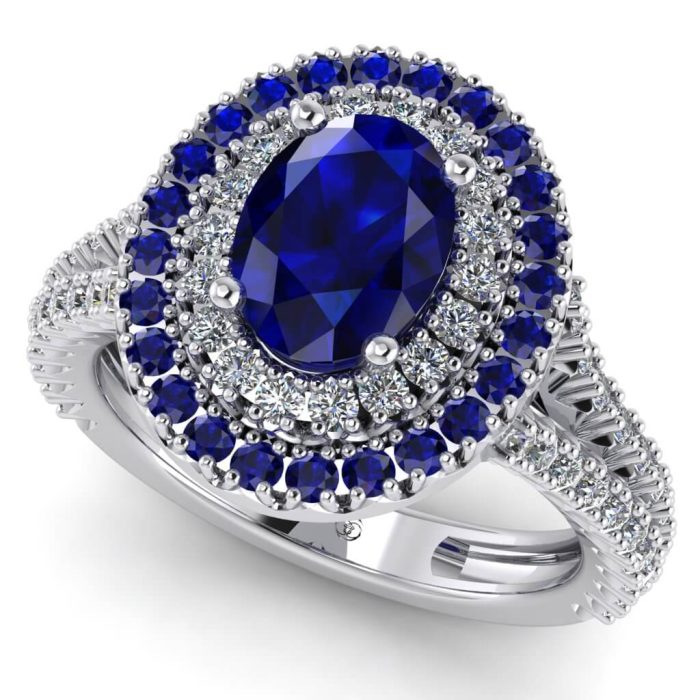 Inel de logodna model valo cu safir royal si diamante din aur ES281