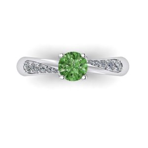 Inel logodna rasucit cu diamant verde si diamante aur ES286