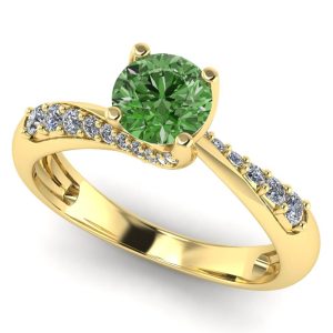 Inel logodna rasucit cu diamant verde 0.40 ct aur galben ES286
