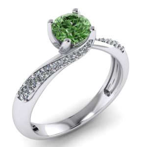 Inel logodna rasucit cu diamant verde aur 18k ES286