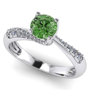 Inel logodna rasucit cu diamant verde 0.50 ct aur alb ES286