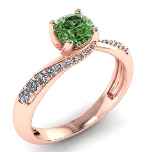 Inel logodna rasucit cu diamant verde din aur roz 18K ES286