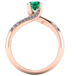 Inel logodna rasucit cu smarald 5 mm si diamante aur roz ES286