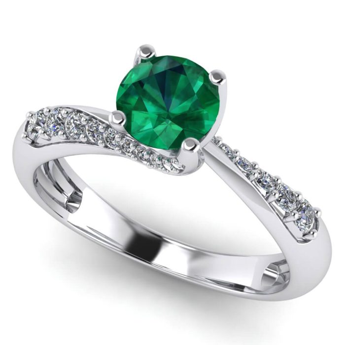 Inel logodna rasucit cu smarald 5 mm si diamante aur albES286