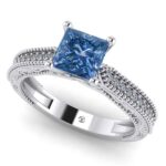 Inel de logodna cu diamant albastru si diamante aur 750 ES289