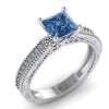 Inel logodna cu diamant patrat albastru si diamante din aur 14k ES289