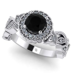 Inel de logodna cu diamant negru si diamante din aur 18k ES291