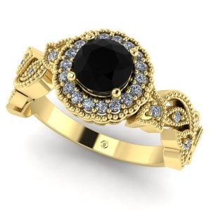Inel de logodna vintage cu diamant negru si diamante din aur galben ES291