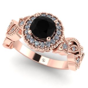 Inel de logodna vintage cu diamant negru rotund din aur roz ES291