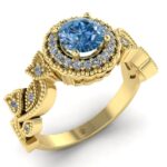 Inel logodna cu diamant albastru si diamante din aur galben ES291