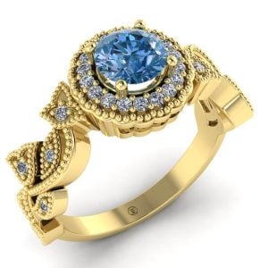 Inel logodna cu diamant albastru si diamante din aur galben ES291