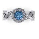 Inel vintage logodna cu diamant albastru si diamante aur ES291