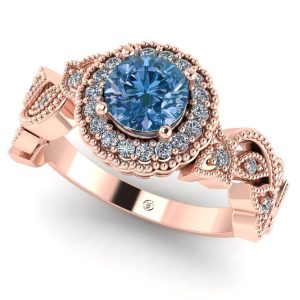 Inel logodna vintage cu diamant albastru claritate VVS din aur ES291