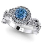 Inel logodna vintage cu diamant albastru si diamante aur ES291