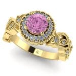 Inel de logodna vintage cu diamant roz cu diamante din aur galben ES291