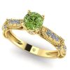 Inel logodna side stones cu diamant verde si diamante albe din aur ES287