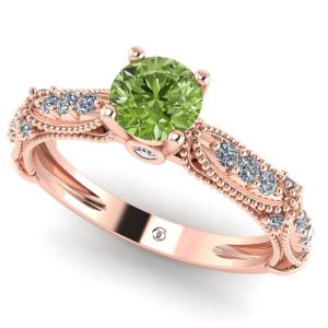 Inel logodna din aur roz 18k cu diamant verde 0.50 carate si diamante 0.26 ct ES287