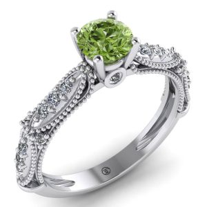 Inel de logodna cu diamant verde 0.30 carate si diamante incolore din aur ES287
